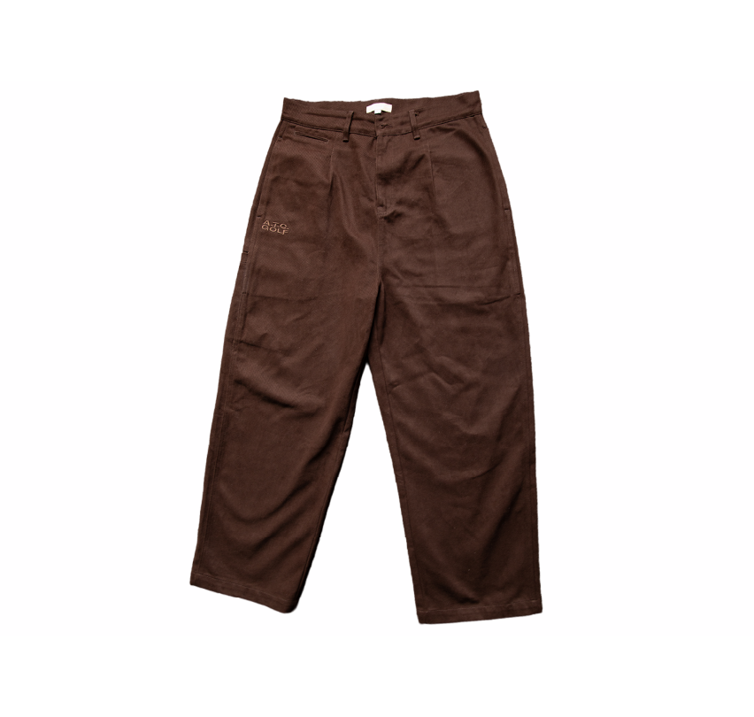 Pleated Cotton Brown Golf Pants